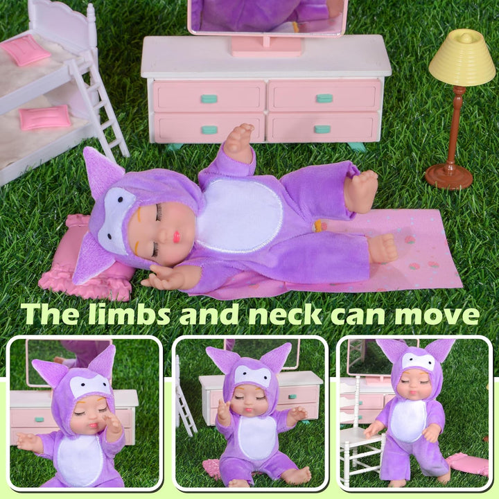 4 Pcs Muñecas de Bebé de 7 Pulgadas con Adorables Trajes Temáticos...