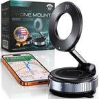 Clutch-X™ Black - Soporte de teléfono con ventosa para iPhone con ventosa para iPhone, soporte de teléfono de ventana para viajes, soporte magnético de teléfono de vacío de 360° para automóvil, soporte magnético para teléfono con ventosa
