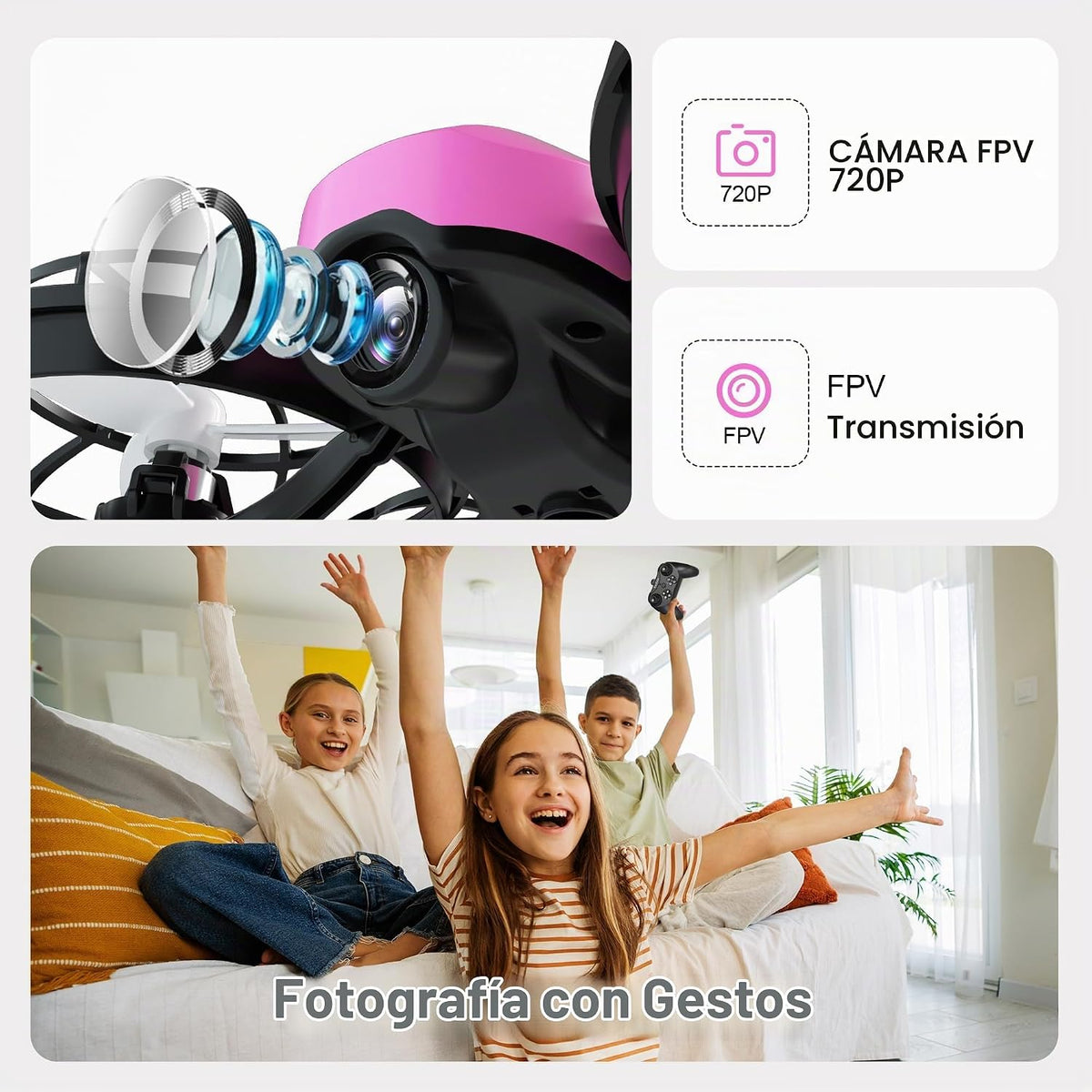Swifsen Dron para niños con cámara y posicionamiento de flujo óptico, mini cuadricóptero RC con protección completa, 2 baterías modulares, luces LED coloridas, regalo fácil de volar para niños y principiantes (versión mejorada).