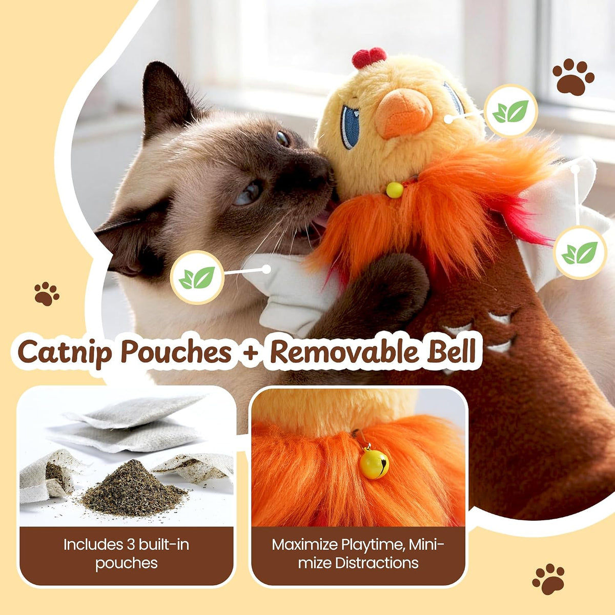 Guante de lucha para gatos, luchador de marionetas de gato de 22 pulgadas con 3 bolsas de hierba gatera y protección resistente de 3 capas, juguete interactivo para gatos con campana extraíble