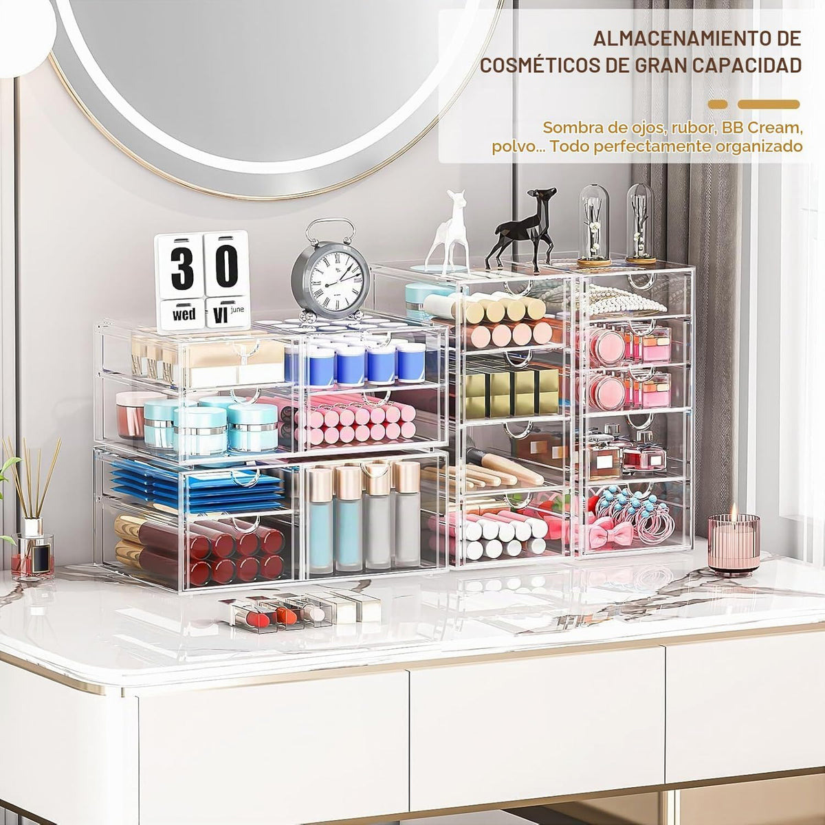 Organizador acrílico de 16 cajones para almacenamiento y maquillaje para escritorio