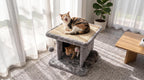 Cama grande para gatos con poste rascador y tabla de peinar