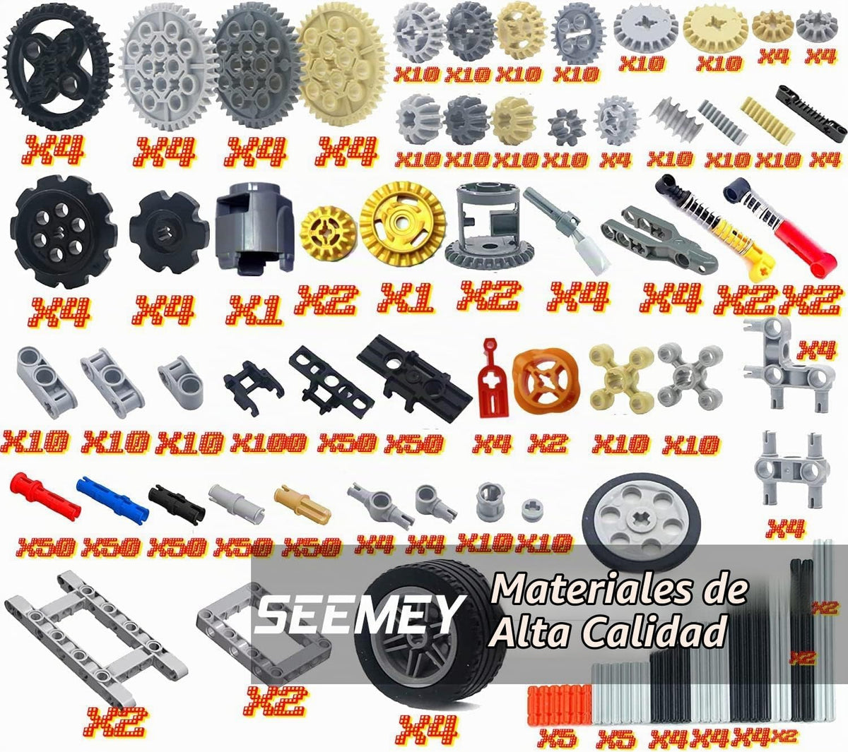 SEEMEY - Juego de 844 pines, engranajes y ejes compatibles con piezas técnicas de la marca L