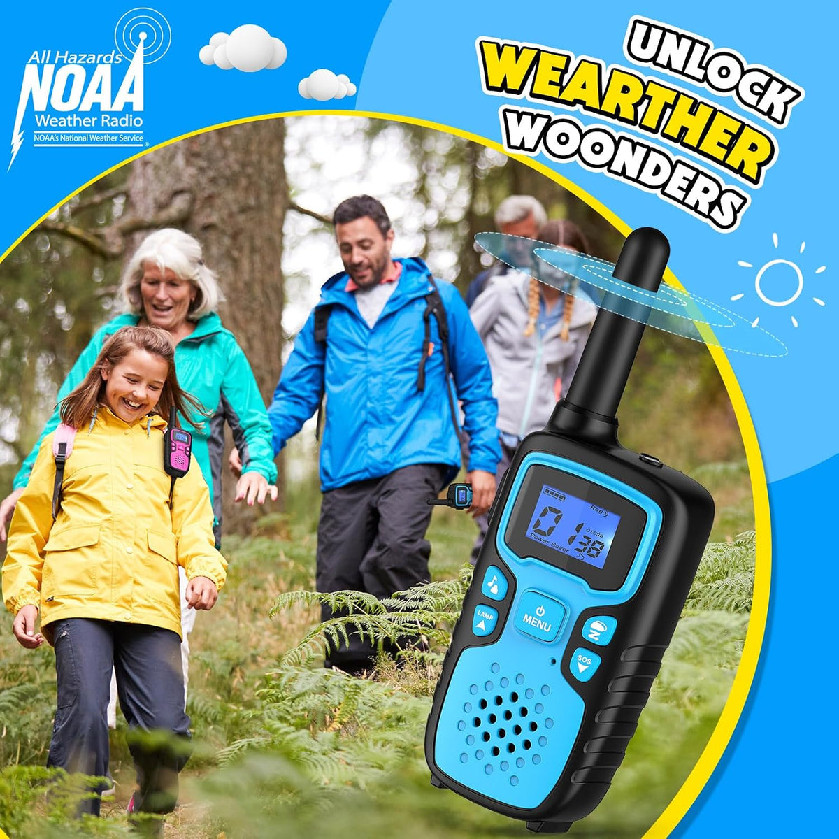 Walkie Talkies para niños recargables de largo alcance, regalo de cumpleaños de Navidad para niños de 5, 6, 7, 8, 9, 10, 11, 12 años, equipo de senderismo, juegos de campamento con NOAA
