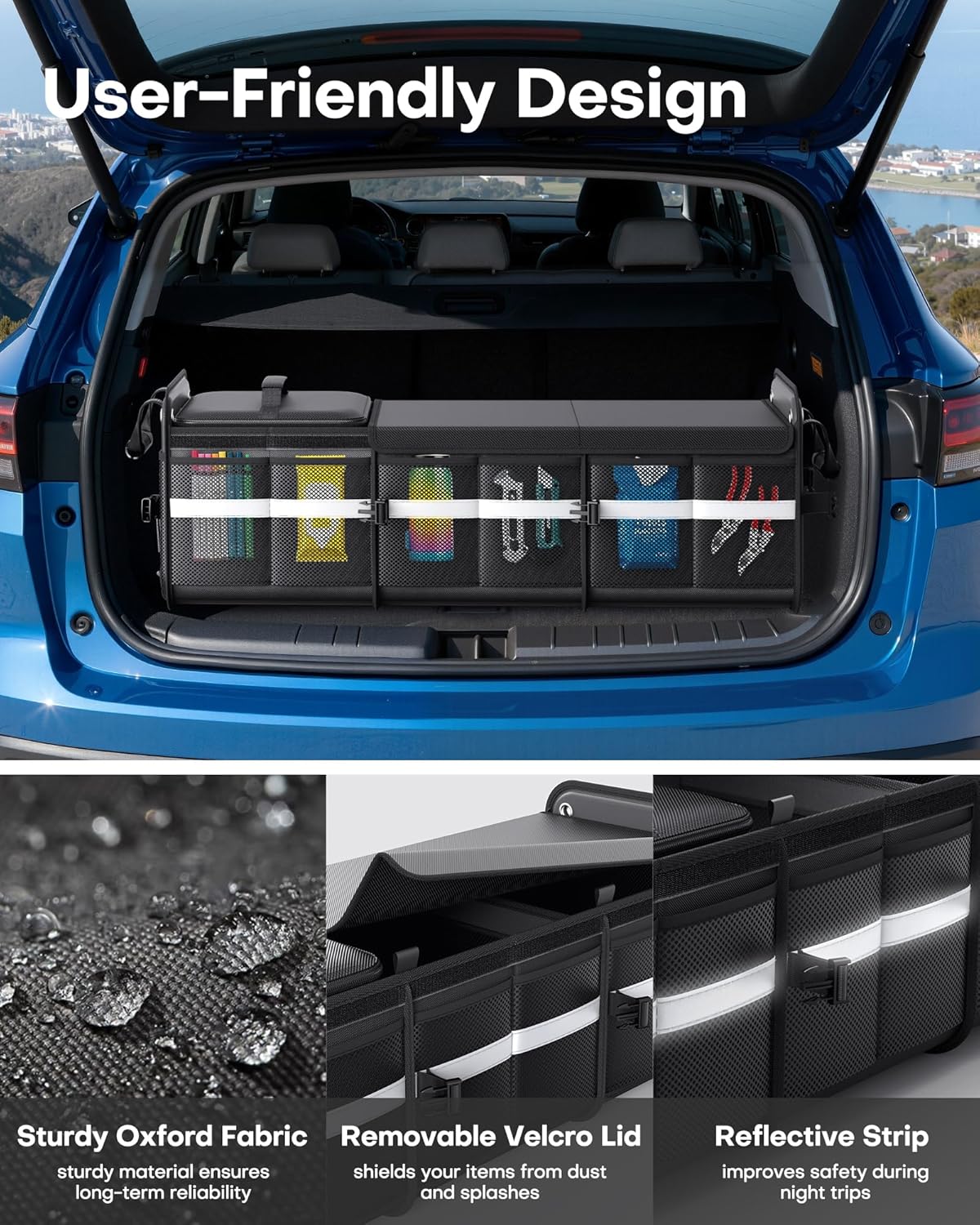 HOTOR Organizador de maletero - Organizador de coche y almacenamiento con bolsa enfriadora para SUV