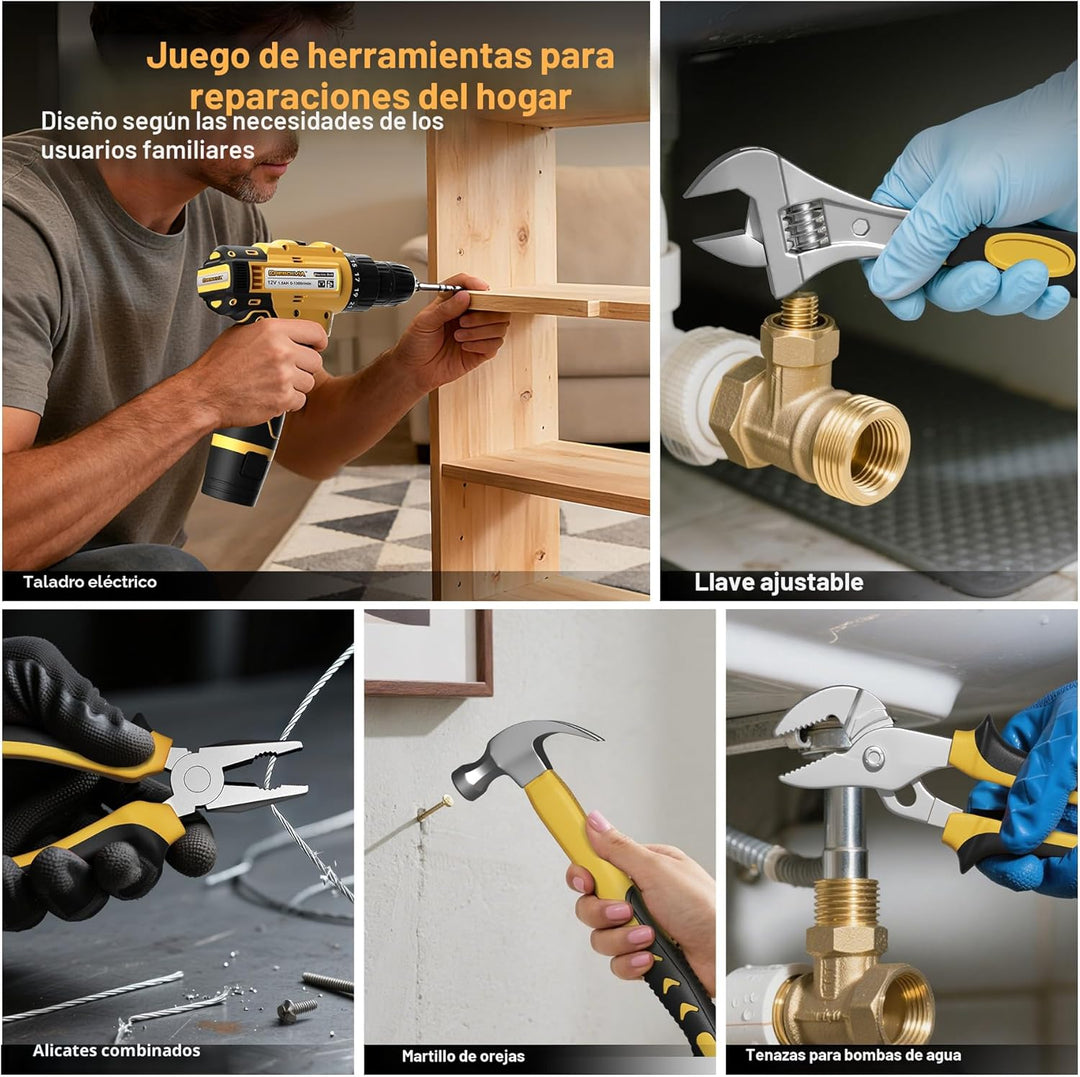CRESOLVIA Kit de herramientas con taladro inalámbrico de potencia d...