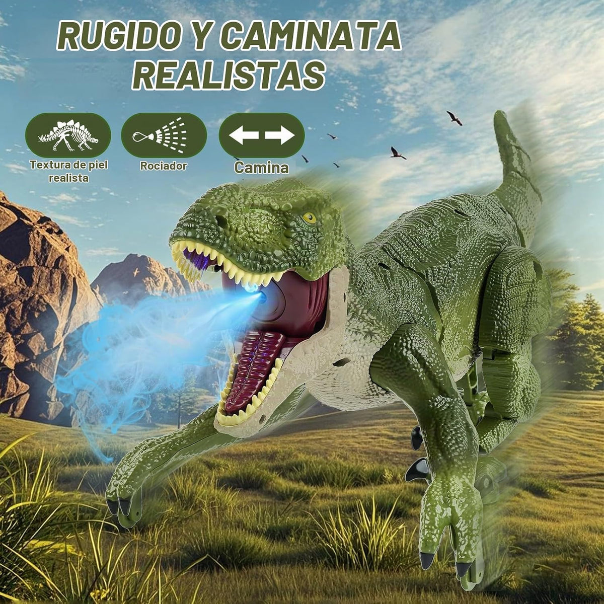 Juguetes de dinosaurio con control remoto para niños de 4 a 7 y de 8 a 12 años - Los mejores regalos de cumpleaños para niños de 4 a 12 años, dinosaurio caminante con rugidos, rociador, luz