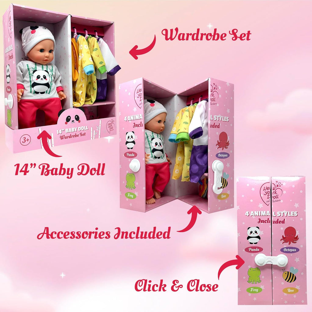 Muñeca de bebé de cuerpo suave con accesorios y 4 juegos de trajes de animales, caucásico