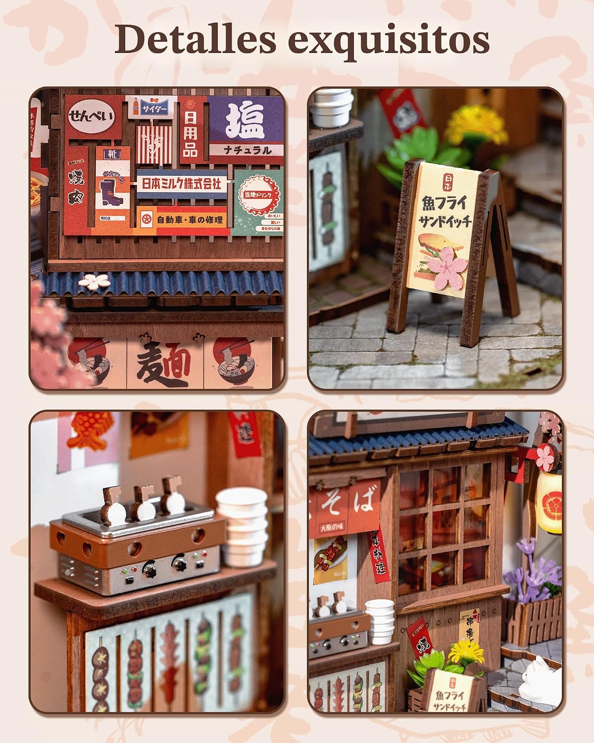 Rolife Kit de Rincón de Libros Sakura Wine Alley, Rompecabezas de Madera 3D Booknook para Decoración de Estantería, Tema Sakura de Inspiración Japonesa Kit Creativo de Casa de Muñecas en Miniatura DIY