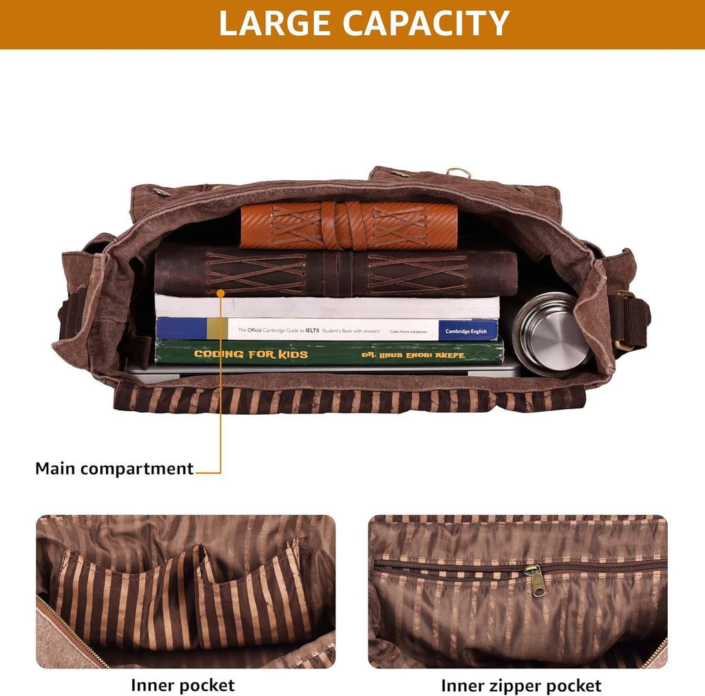 Bolsa bandolera de hombro de lona LEATHER VILLAGE para hombres y mujeres – Elegante bandolera estilo mochila para oficina, viajes y uso diario