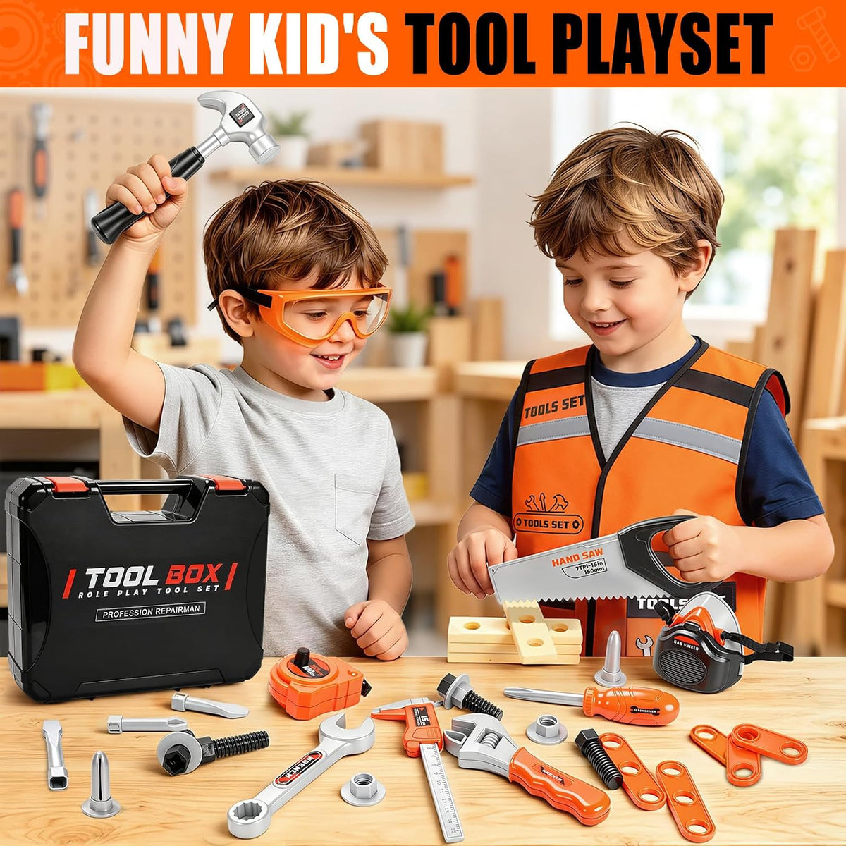 Juego de herramientas para niños con taladro de juguete electrónico, 41 herramientas de juguete realistas con caja de herramientas para niños pequeños, kit de herramientas para el hogar y juegos de