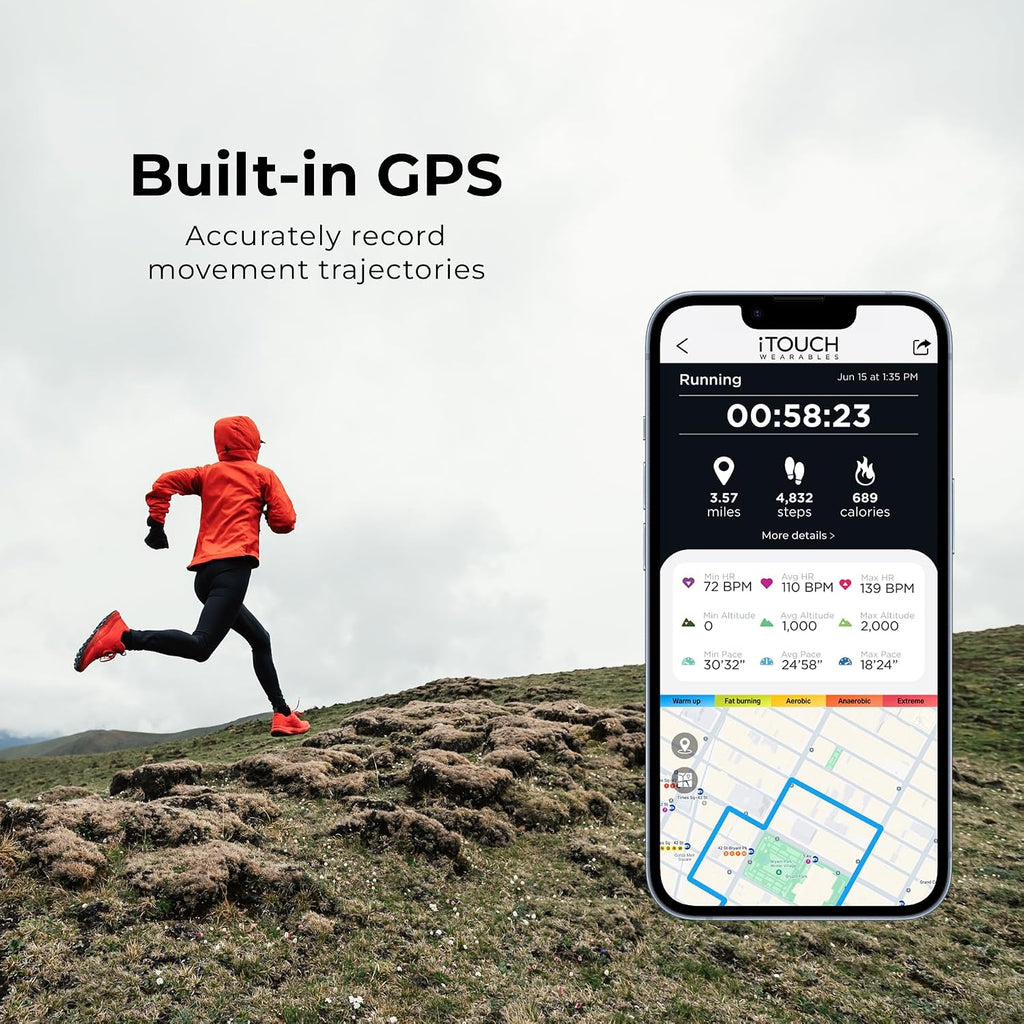 iTouch AIR 5 PRO - Reloj inteligente con GPS, AMOLED de 1.96 pulgadas, llamadas Bluetooth, más de 100 modos deportivos, frecuencia cardíaca, SpO2, seguimiento del sueño y el estrés, resistente al agua 3ATM, duración de la batería de 10 días, para iPhone y