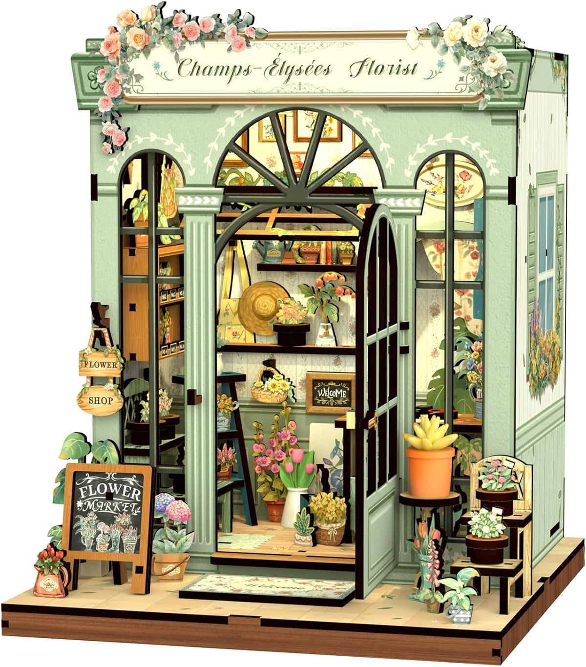 CUTEBEE Kit de rincón de libros - Kit de casa de muñecas en miniatura DIY para adultos y adolescentes, rompecabezas de madera 3D, estantería de casa pequeña Booknook, regalos para la familia (Florista