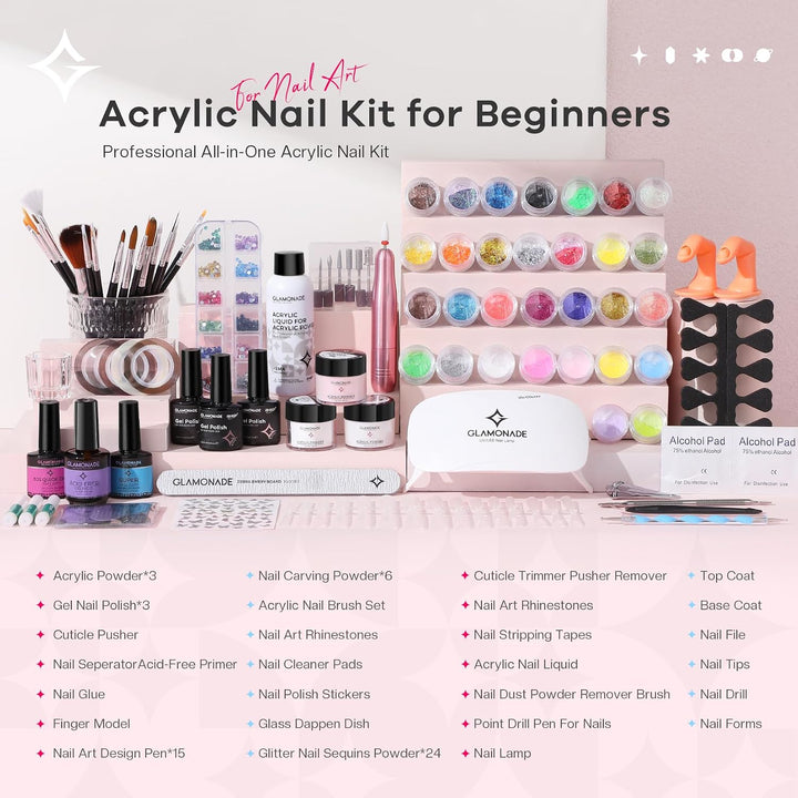 Kit de uñas acrílicas Glamonade para principiantes: juego profesion...
