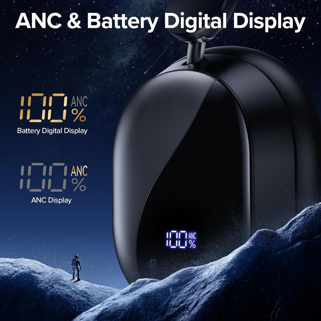 Hybird Auriculares inalámbricos Bluetooth 6.4 con cancelación activa de ruido, 140 horas de reproducción, ANC y pantalla de batería, auriculares con micrófono ENC de alta resolución