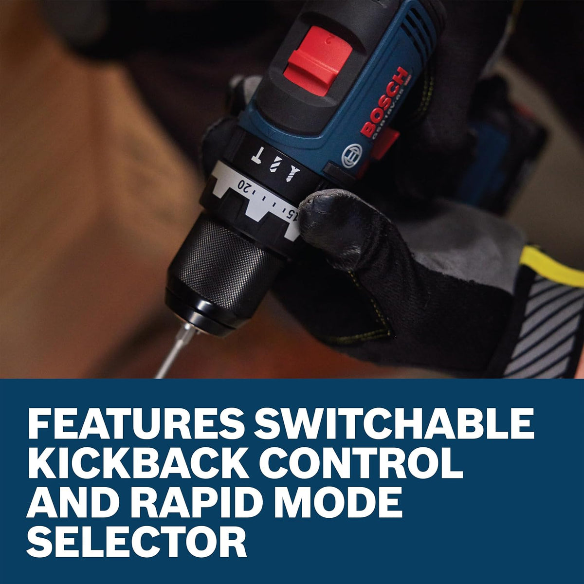BOSCH GSB18V-65N Taladro martillo sin escobillas de 1/2 pulgada - 575 pulgadas-libras Par máximo, control de retroceso conmutable, selector de modo rápido, luces de trabajo LED duales, portabrocas