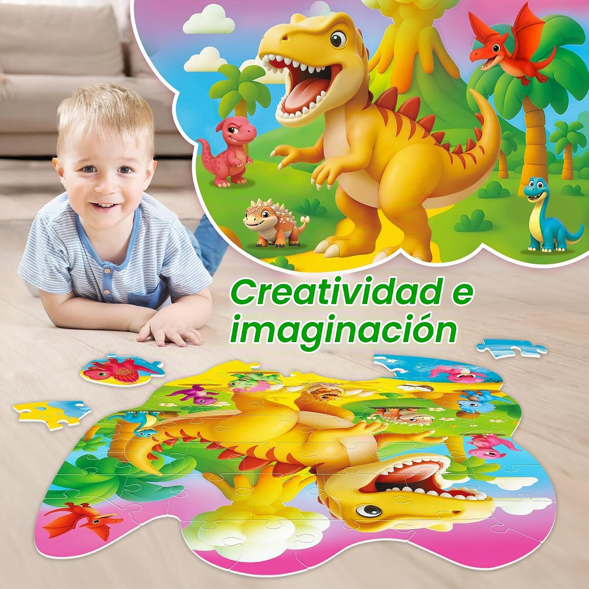 SYNARRY Dinosaur Floor Puzzles para niños 3-5 años Grande 45 piezas