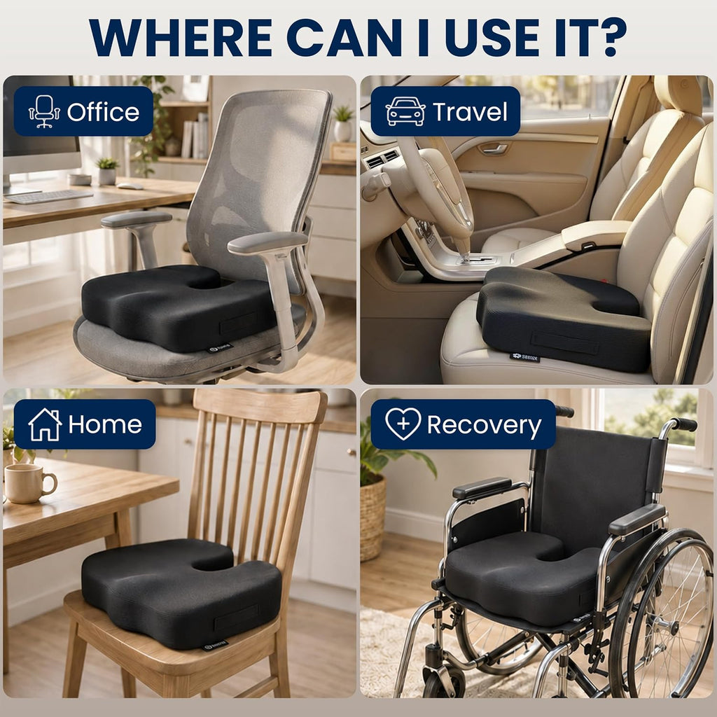 5 STARS UNITED Cojín de asiento, espuma viscoelástica para aliviar el dolor de coxis, soporte ergonómico para coxis, ciática y glúteos, silla de ruedas, oficina, escritorio y silla de juegos