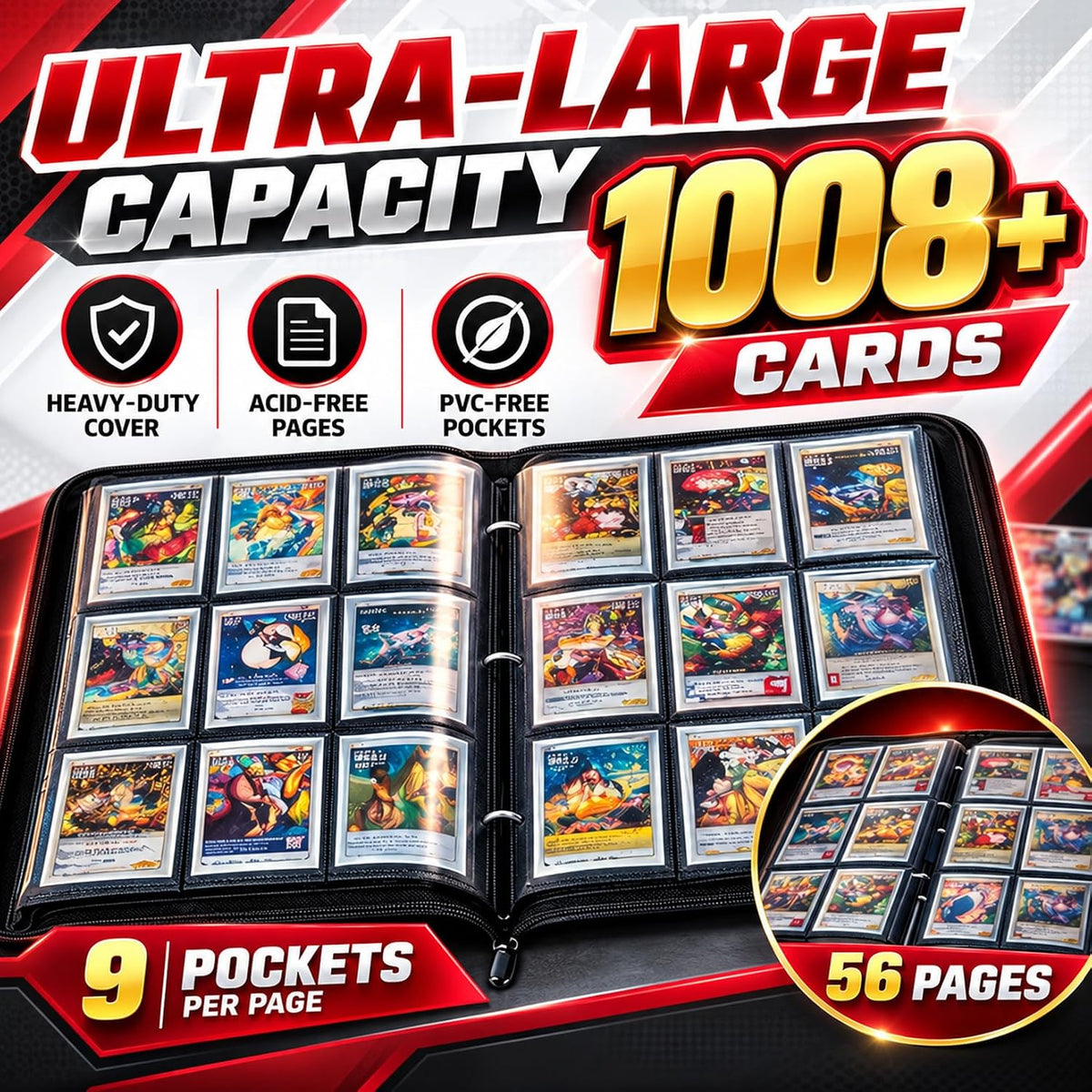 Carpeta de tarjetas coleccionables con mangas extraíbles, carpeta de