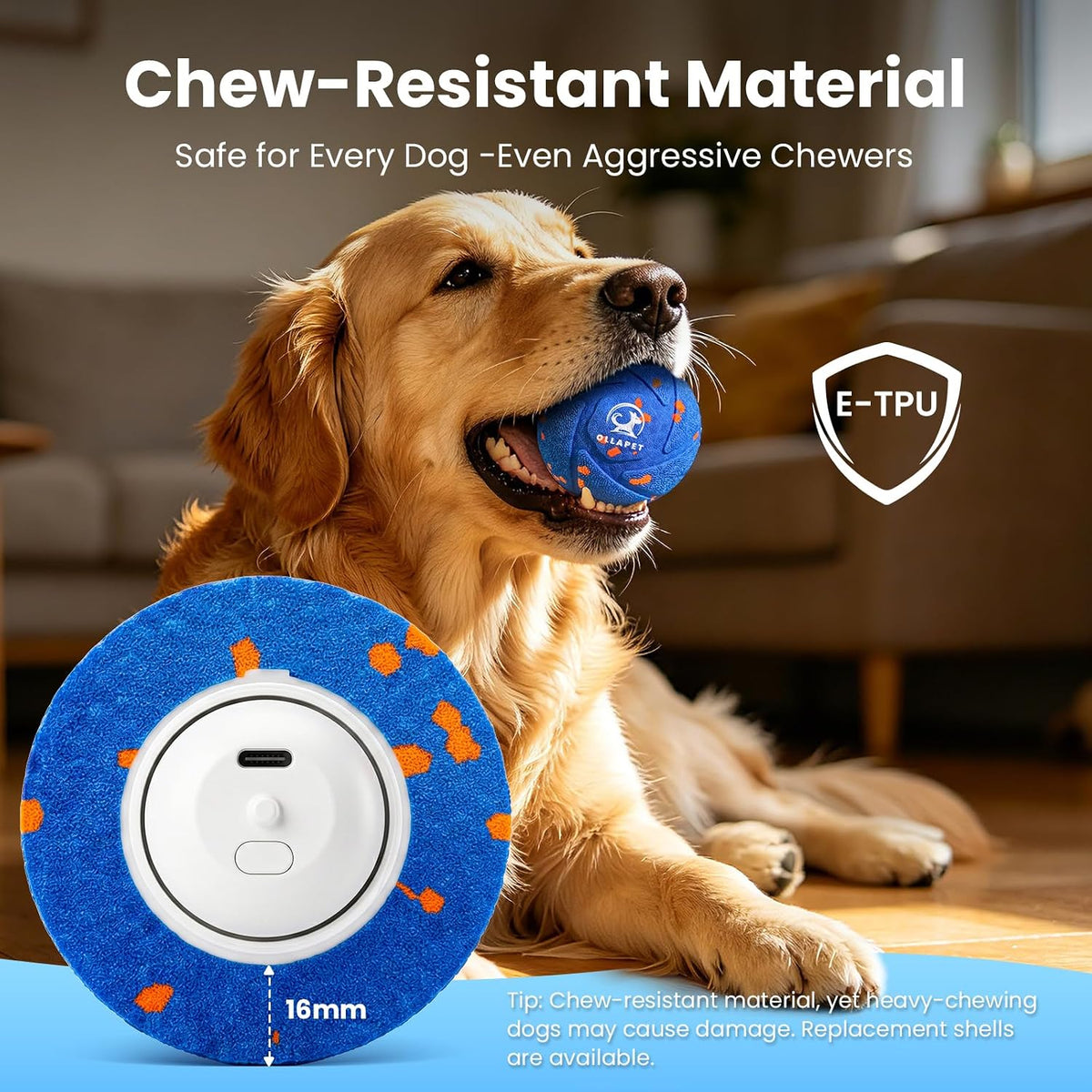 Smart - Pelota interactiva de juguetes para perros, bola de rebote y rodamiento automático, material de E-TPU resistente a las masticaciones, 3 modos interactivos, IPX7 impermeable