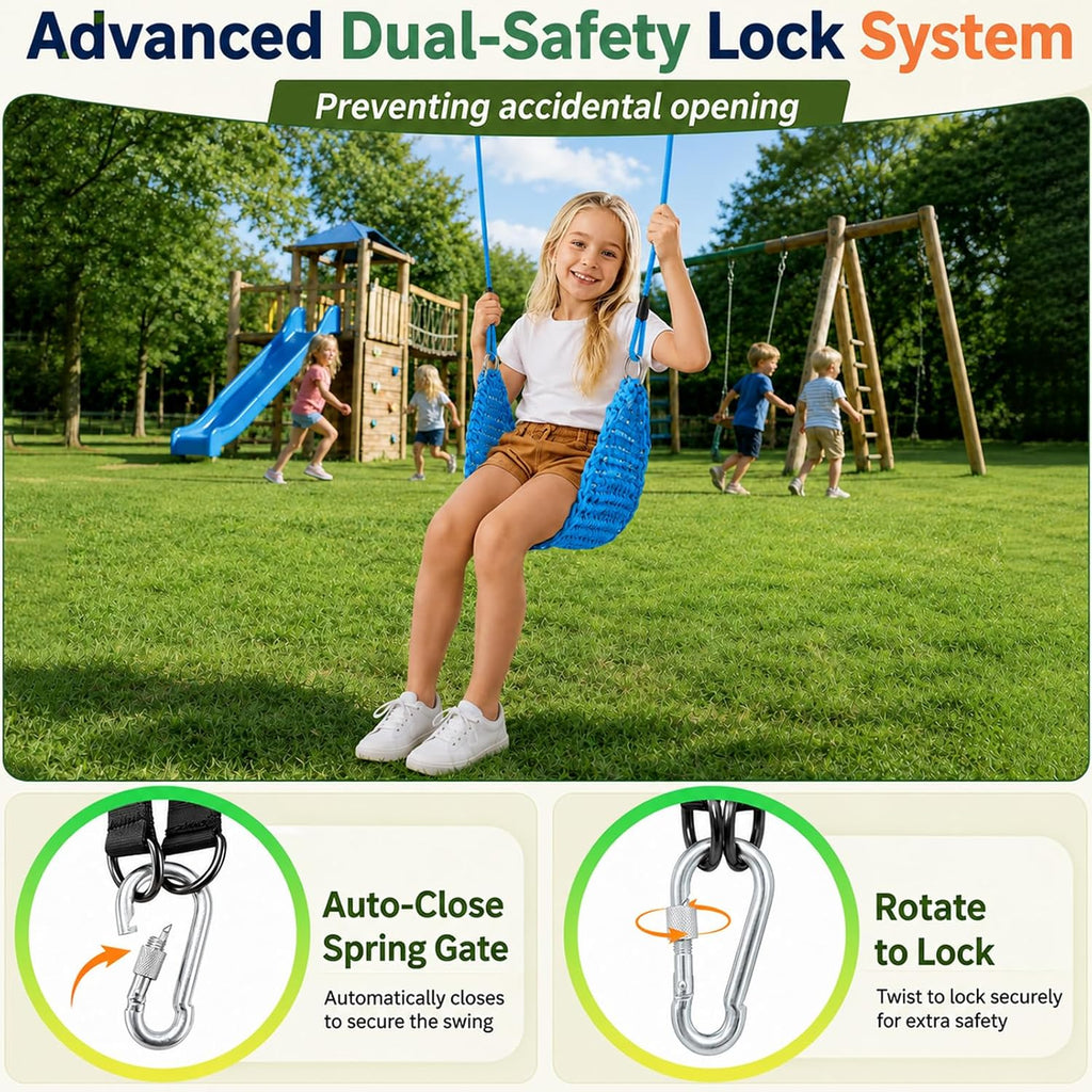 Columpio para niños tejido a mano, asiento portátil para columpio de árbol para interiores y exteriores, cuerdas ajustables, con correa para colgar y gancho a presión para camping, senderismo