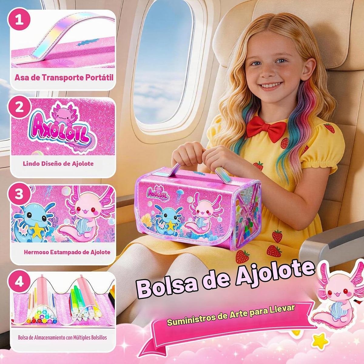 DreamyCandy Juego de 70 marcadores lavables para niños de 4 a 8 años, set de arte de ajolote