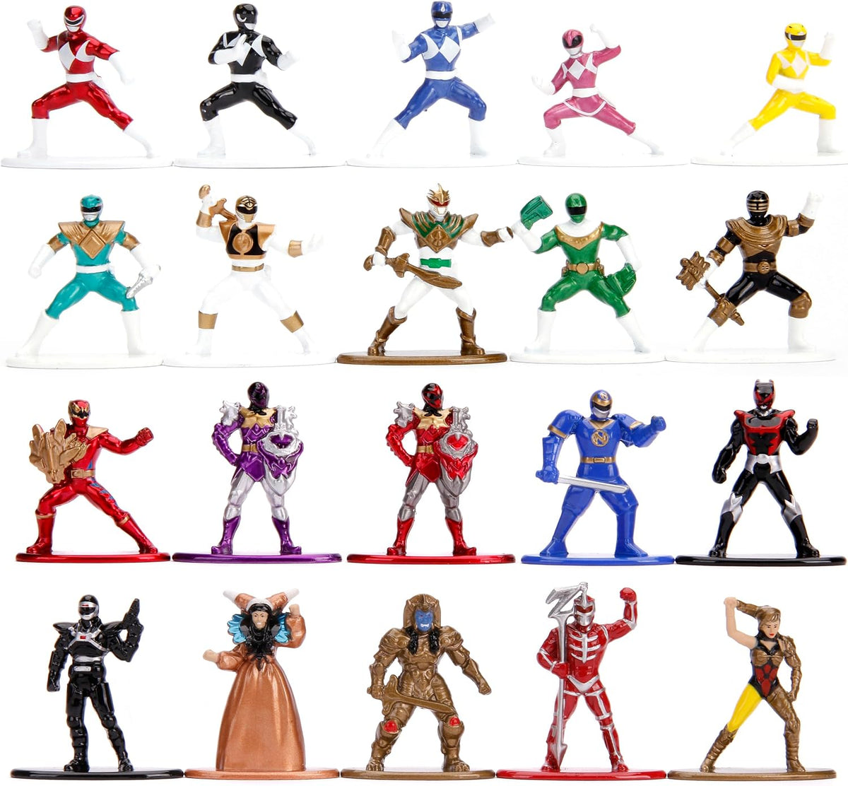Jada Power Rangers - Figuras coleccionables de metal fundido a presión de 1.65 pulgadas, paquete de 20, juguetes para niños y adultos