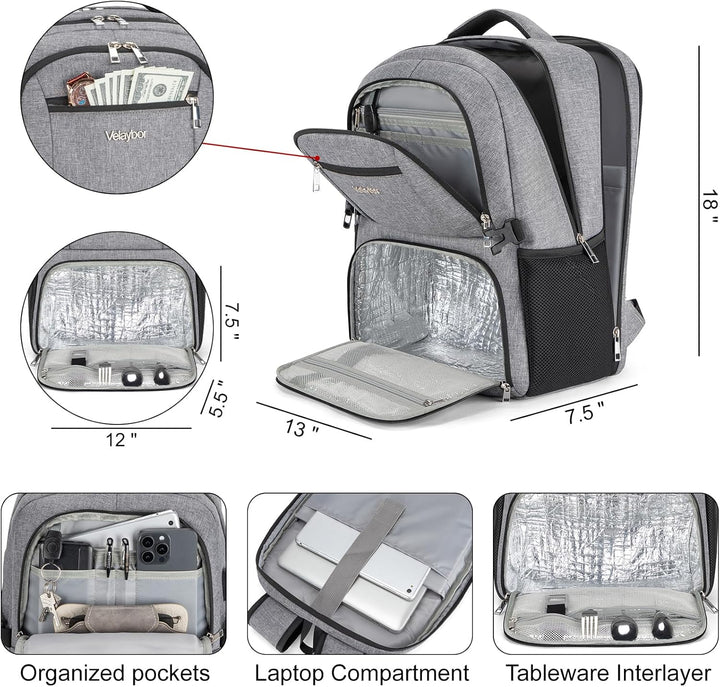 Velaybor Mochila de almuerzo aislada para laptop de 17 pulgadas, mo...