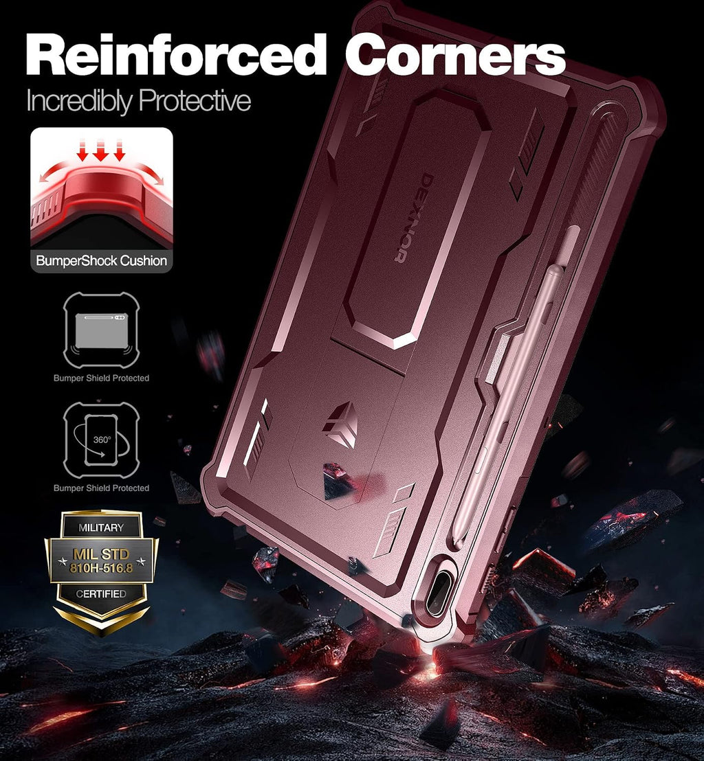 Dexnor Funda para Samsung Galaxy Tab S7 FE de 12.4 pulgadas (2021), [protector de pantalla y soporte integrados] con soporte para bolígrafo, resistente a prueba de golpes, funda protectora de cuerpo completo para Galaxy S7 FE - Rojo