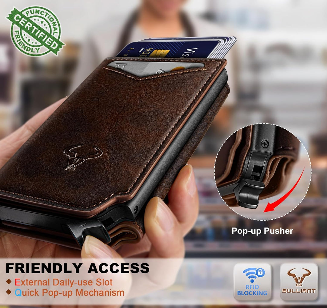 BULLIANT Billetera de cuero para hombre, tarjetero con clip para di...