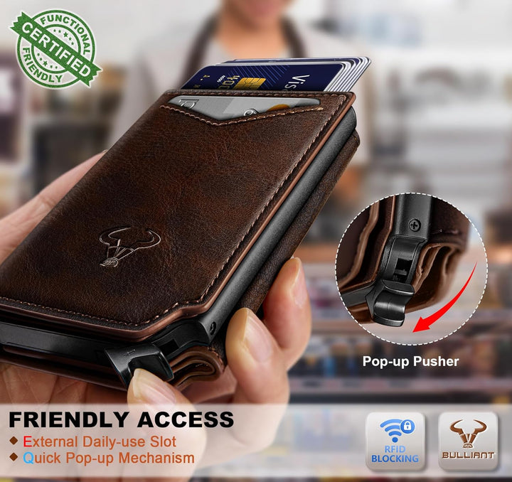 BULLIANT Billetera de cuero para hombre, tarjetero con clip para di...