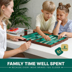 Backgammon - Juego de mesa para adultos de 15 pulgadas, juego de mesa de backgammon de piel sintética de alta calidad con 32 fichas, tazas de dados y cubo doble, juego de backgammon de viaje portátil