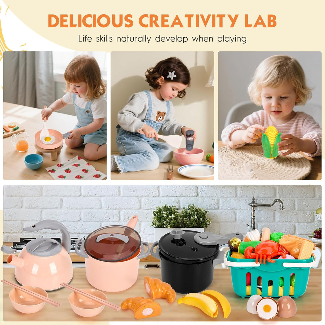 Funpynani - Juego de cocina de 130 piezas para niños pequeños, jueg...