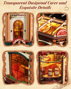ROKR Dream Coffee Factory, modelo de caja de música de madera, rompecabezas mecánicos 3D de madera para adultos, kit de construcción con luces LED móviles, kit de casa en miniatura, regalo de