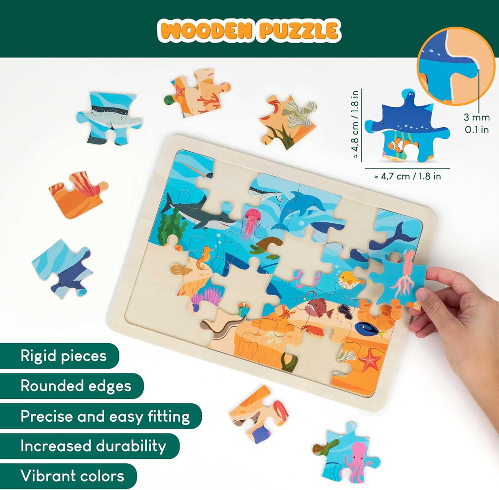 BONNYCO Rompecabezas de madera para niños de 4 a 6 años y 3 a 5 años. Juego de 6 rompecabezas de 24 piezas con tablero, animales de diversos ecosistemas. Juguetes educativos, regalos de aprendizaje