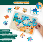 BONNYCO Rompecabezas de madera para niños de 4 a 6 años y 3 a 5 años. Juego de 6 rompecabezas de 24 piezas con tablero, animales de diversos ecosistemas. Juguetes educativos, regalos de aprendizaje