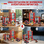 Juego de construcción de estación de bomberos de ciudad, modelo de sede del departamento de bomberos con camión de bomberos, helicóptero y dron de rescate, kit de construcción coleccionable