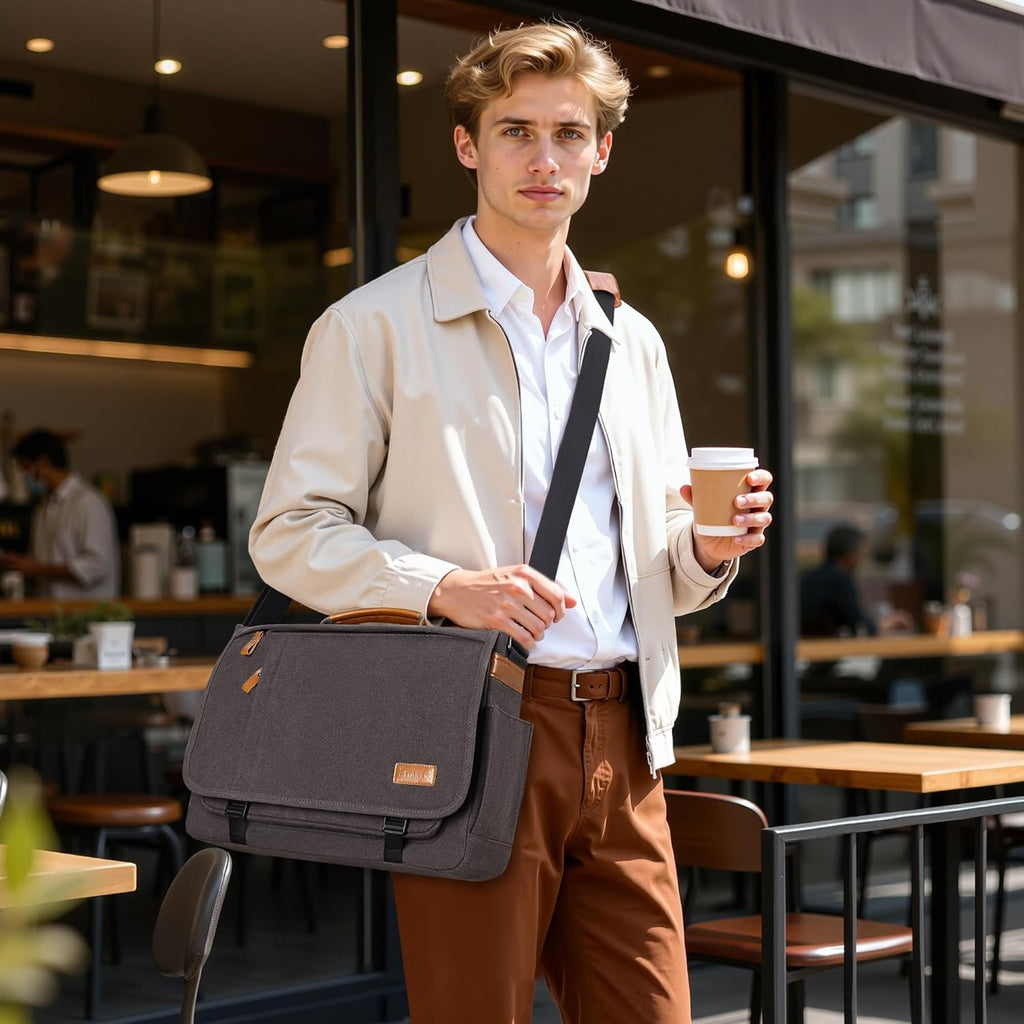 ESTARER Bolso Bandolera para Hombres 17-17.3 Pulgadas, Bolso para Laptop Resistente al Agua, de Lona, Bolso para Computadora al Hombro, Maletín para Trabajo, Universidad, Viaje, Gris