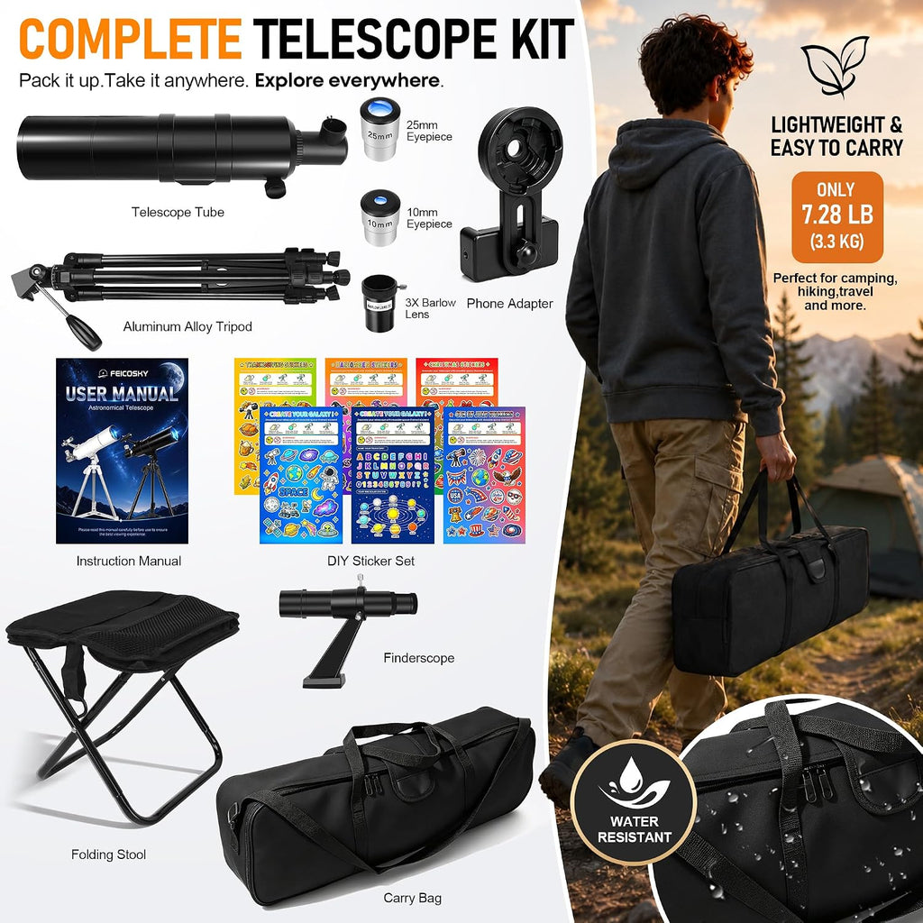Telescopio para adultos y niños de alta potencia de 3.543 in de