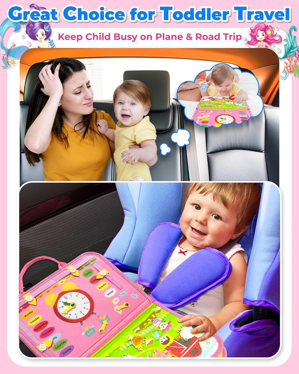 Tablero de actividades Montessori, para niñas de 1, 2, 3 o 4 años, ideal como regalo de cumpleaños, sensorial, juguete educativo de aprendizaje, actividades de viaje