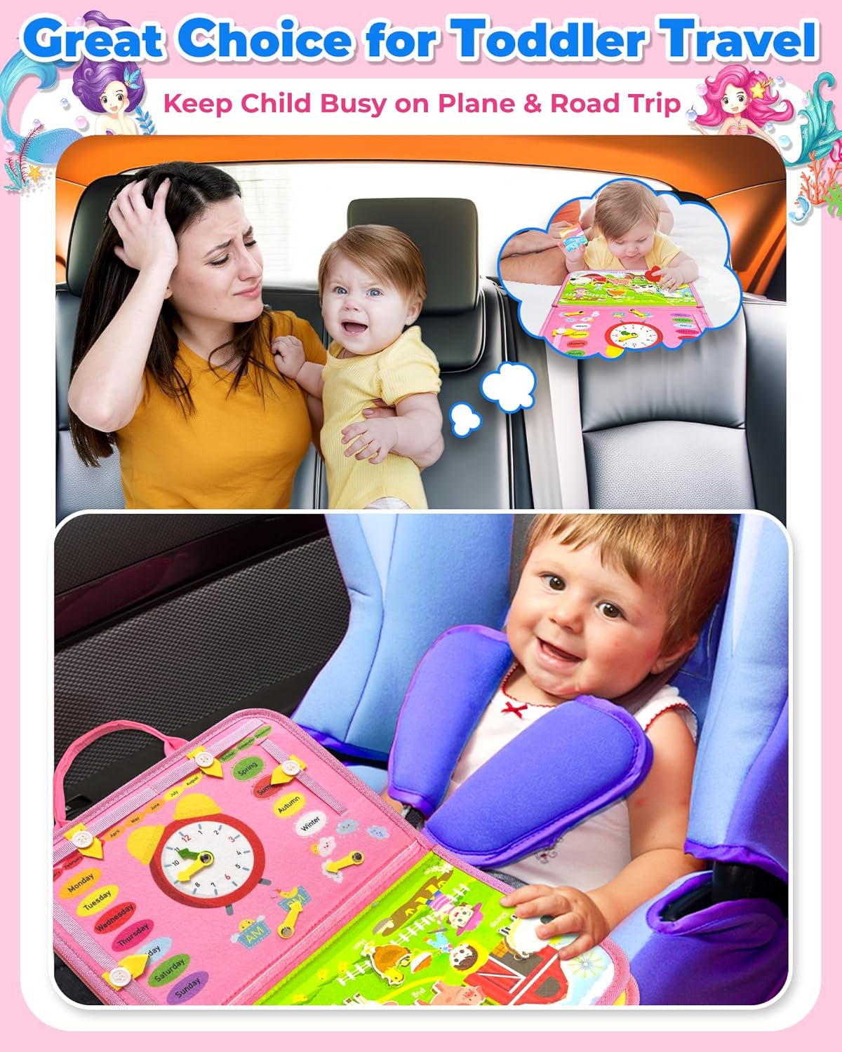 Tablero de actividades Montessori, para niñas de 1, 2, 3 o 4 años, ideal como regalo de cumpleaños, sensorial, juguete educativo de aprendizaje, actividades de viaje