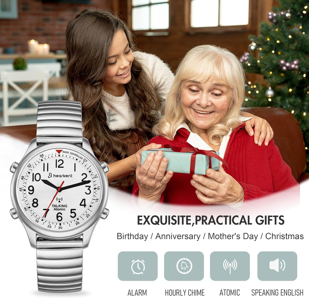 Hearkent Reloj atómico parlante para mujer, alto y claro, en inglés para personas mayores, ciegas, visualmente impariadas, regalo exquisito y elegante, 2004L