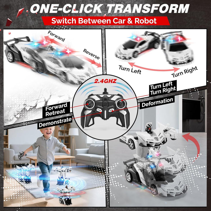 Coche Transformador de Control Remoto 2.4G, Juguete de Coche de Pol...