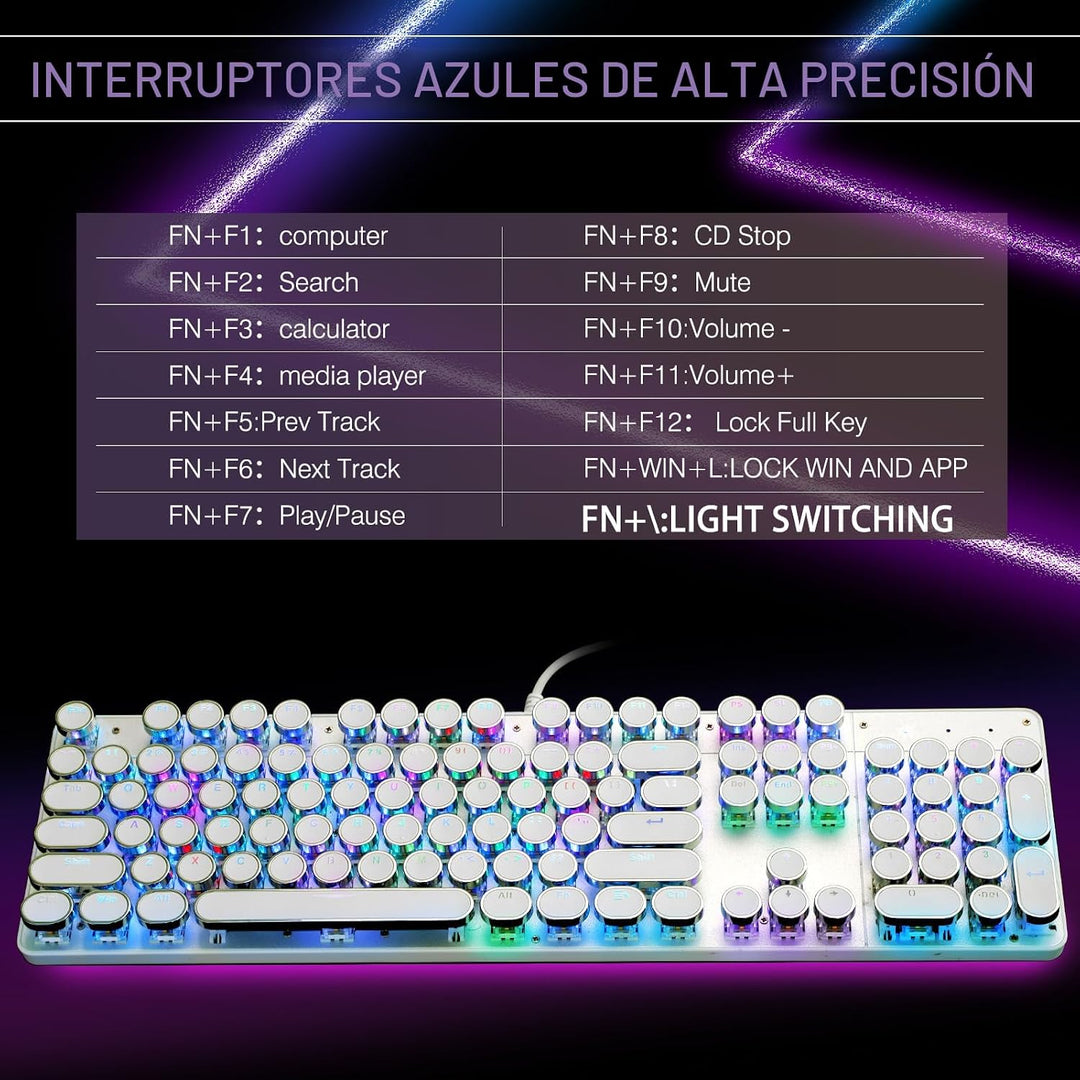 YSCP Teclado mecánico para juegos estilo máquina de escribir, retro...