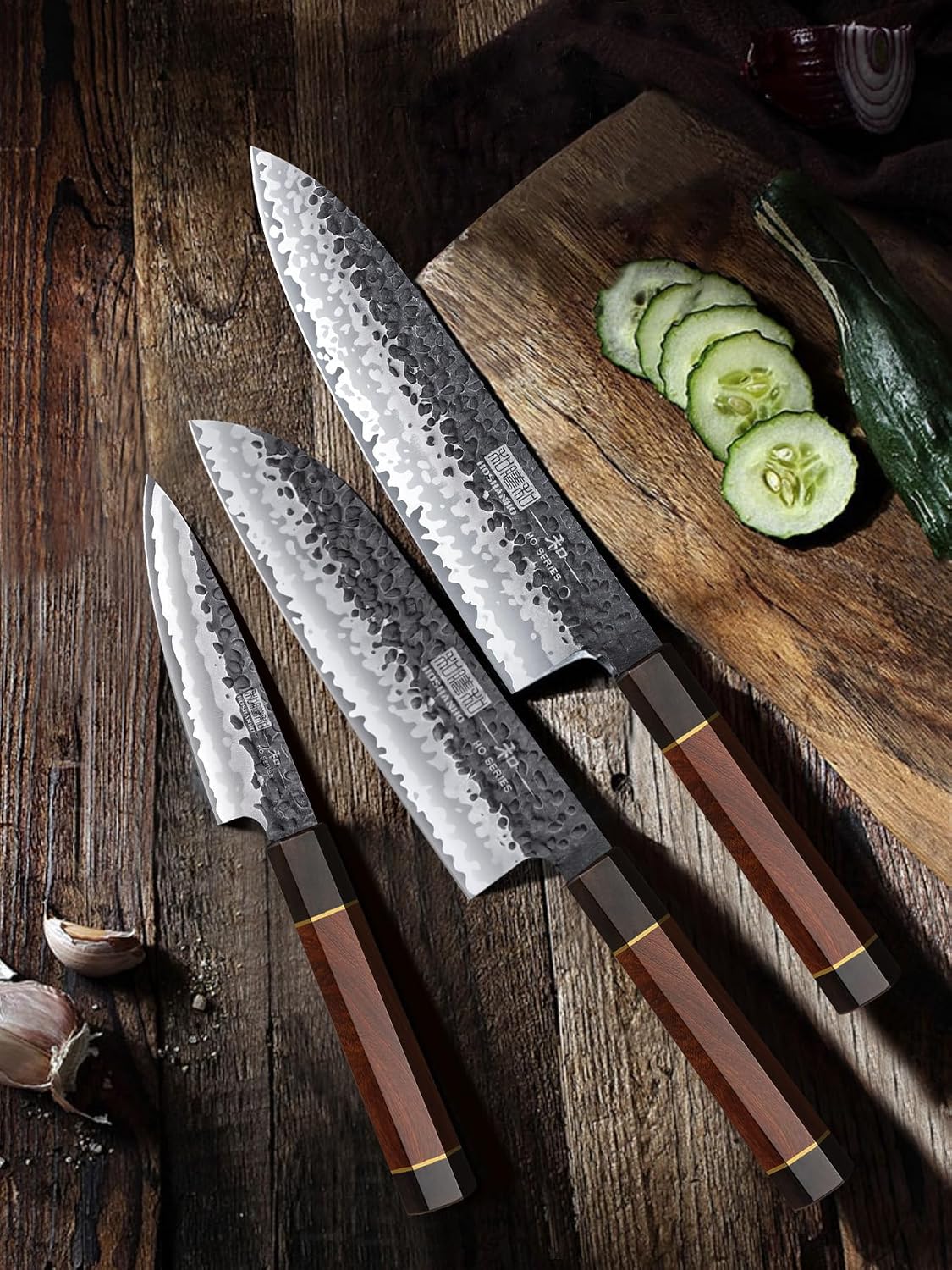 HOSHANHO Set de 3 Cuchillos, Cuchillos de Cocina Ultra Afilados de Acero Alto en Carbono