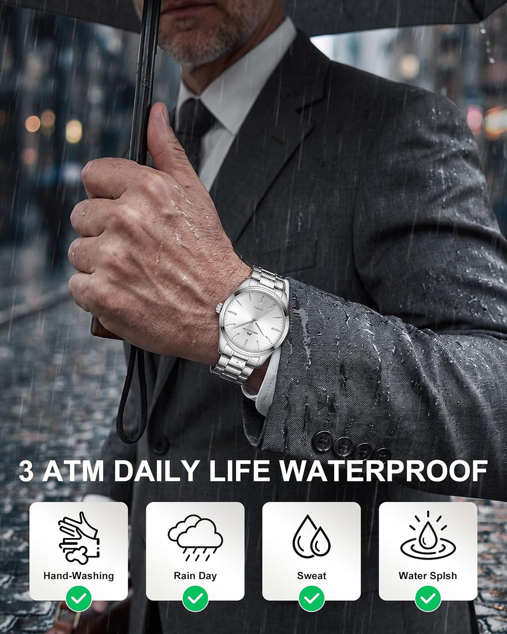 Reloj de hombre MEGALITH plateado: reloj de vestir delgado de lujo con esfera minimalista