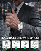 Reloj de hombre MEGALITH plateado: reloj de vestir delgado de lujo con esfera minimalista