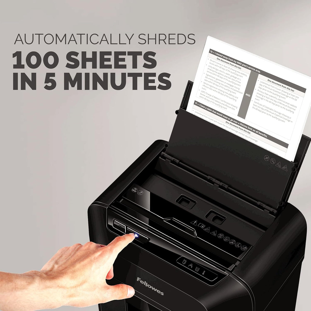 Fellowes AutoMax 100MA - Trituradora de papel 2 en 1 de microcorte de 100 hojas para oficina/oficina pequeña