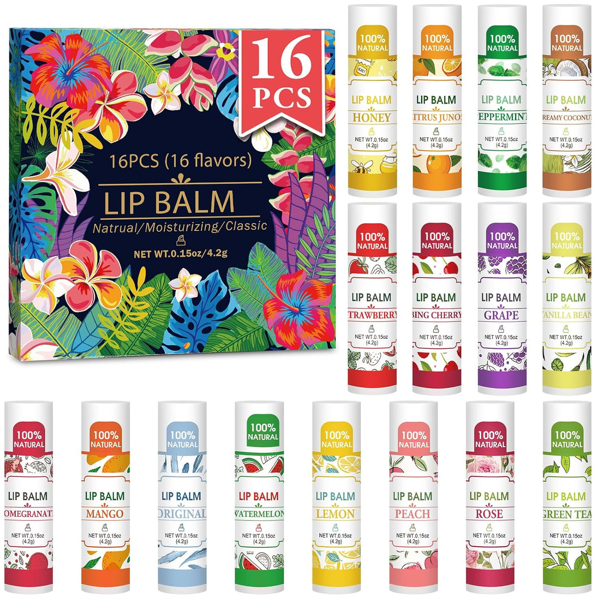 VISRIE Paquete de 16 bálsamos labiales, bálsamo labial natural a gr...