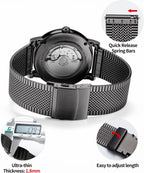 BINLUN Correas de reloj de malla de acero inoxidable de 12 mm, 14 mm, 16 mm, 18 mm, 20 mm, 22 mm, ultradelgadas, de liberación rápida, correas de reloj de metal de repuesto para hombres y mujeres, 4